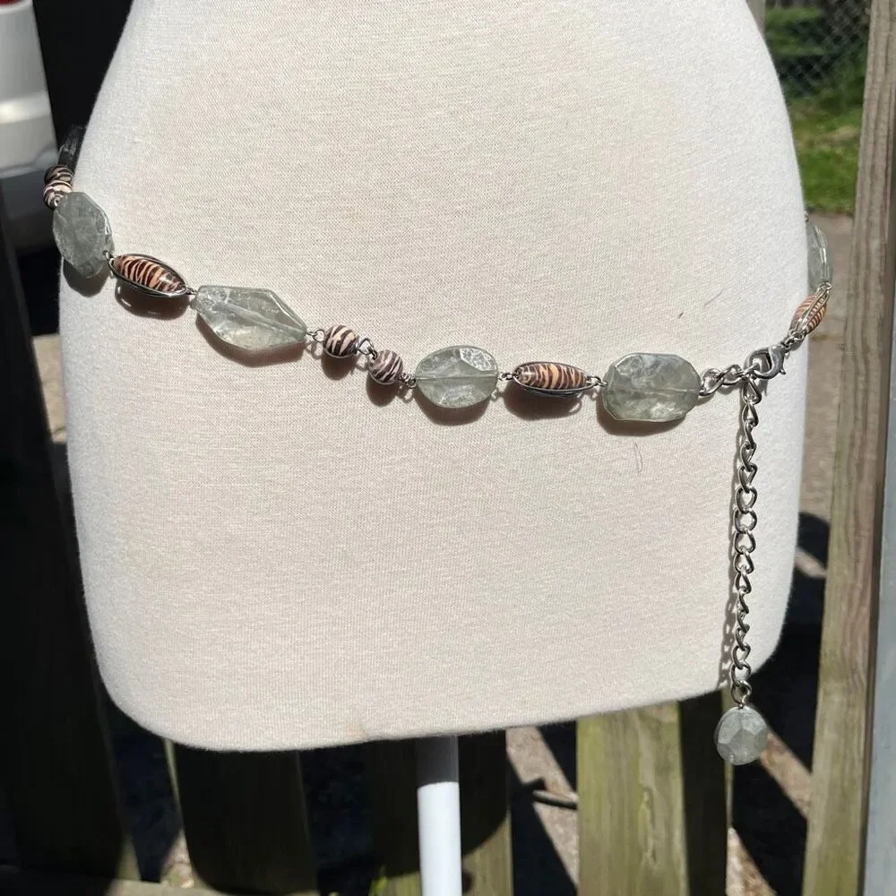 VTG Y2K Beaded Chain Belt Witchy Boho Festival Art Girl Zebra